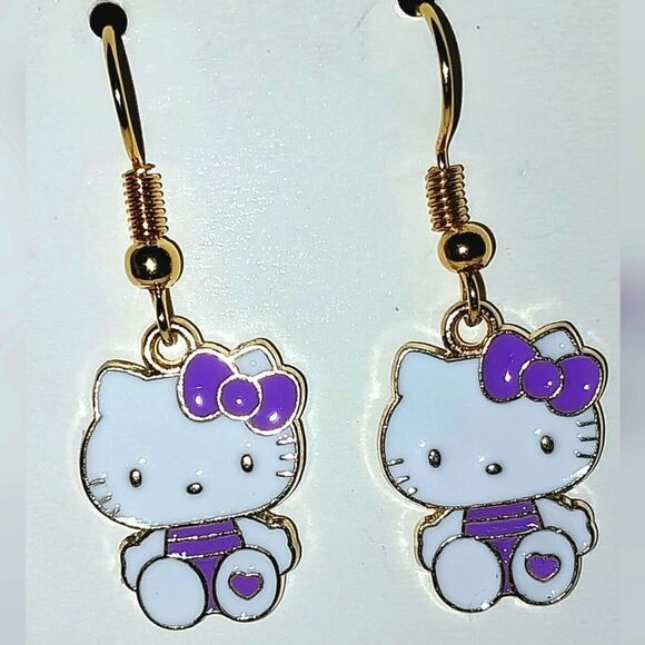 Whimsical character kitty dangle earrings for girls and women - Picture 5 of 5